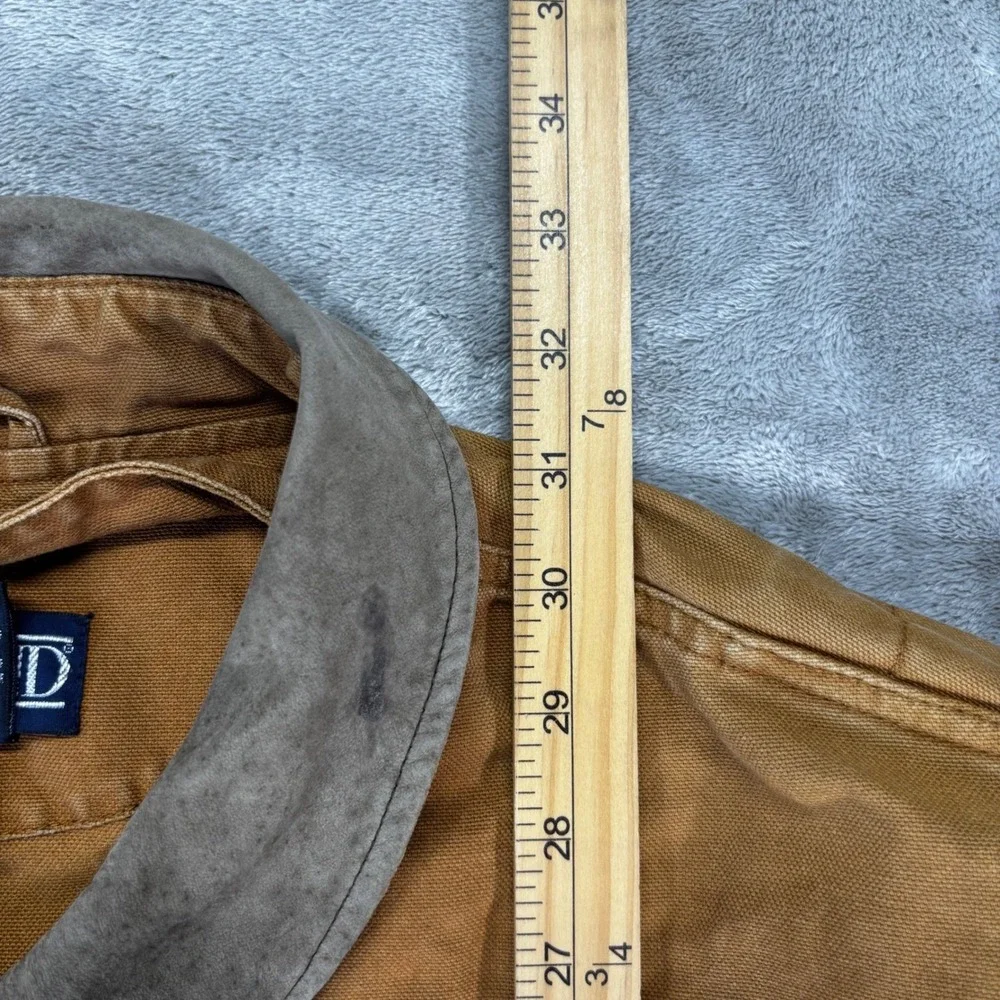 Lands End Field Jacket Mens XL Brown Cotton Canvas Leather Trim Barn Coat Good